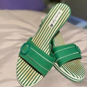 American Eagle Green White Open Platform Wedge Sandals Size 11